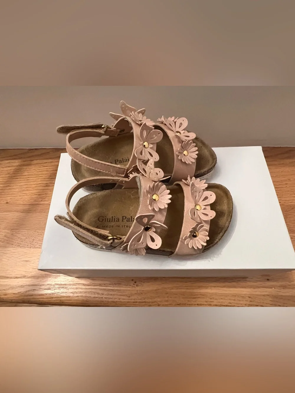 Giulia Palai Tan Butterfly Flower Leather sandals size 7 Made in Italy toddlers